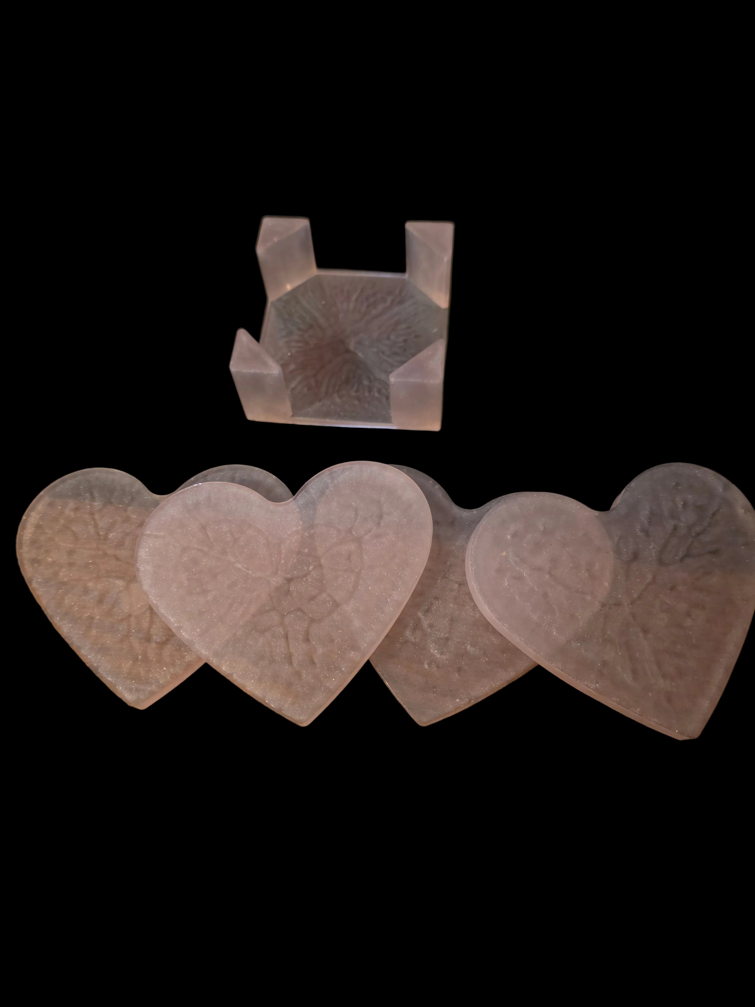 The Eternal Embers: Hand-Poured Heart Coaster Set with Matching Stand