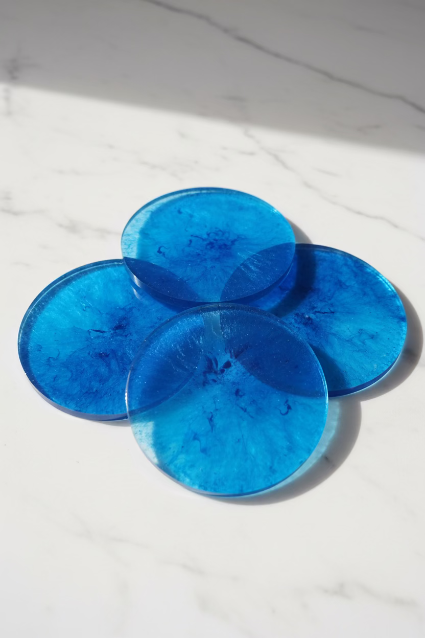 The Infinite Orbit Collection: Hand-Poured Round Coaster Set with Matching Stand