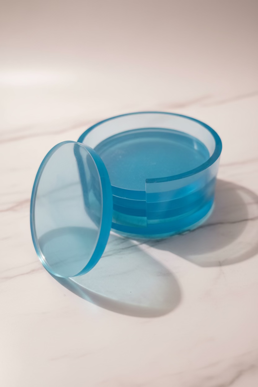 The Infinite Orbit Collection: Hand-Poured Round Coaster Set with Matching Stand