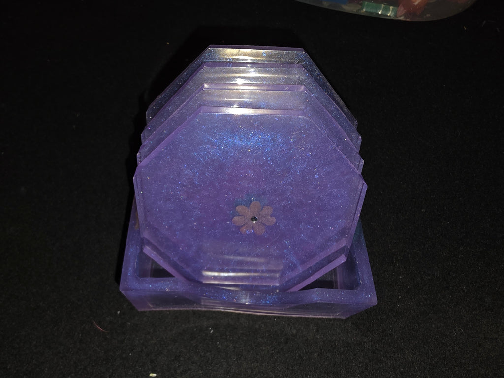 The Hexagonal: Collection: Hand-Poured Coaster Set with Matching Stand
