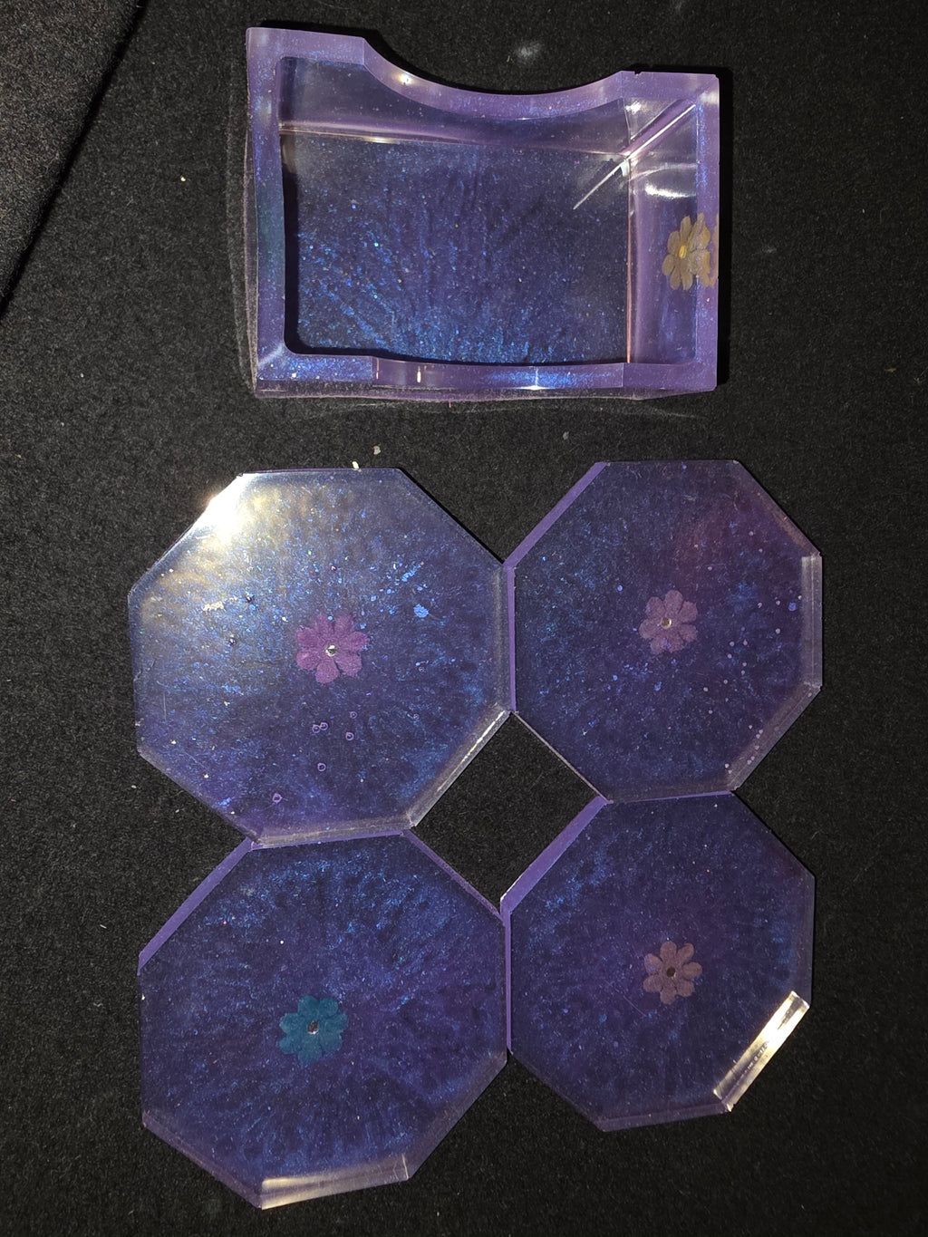 The Hexagonal: Collection: Hand-Poured Coaster Set with Matching Stand