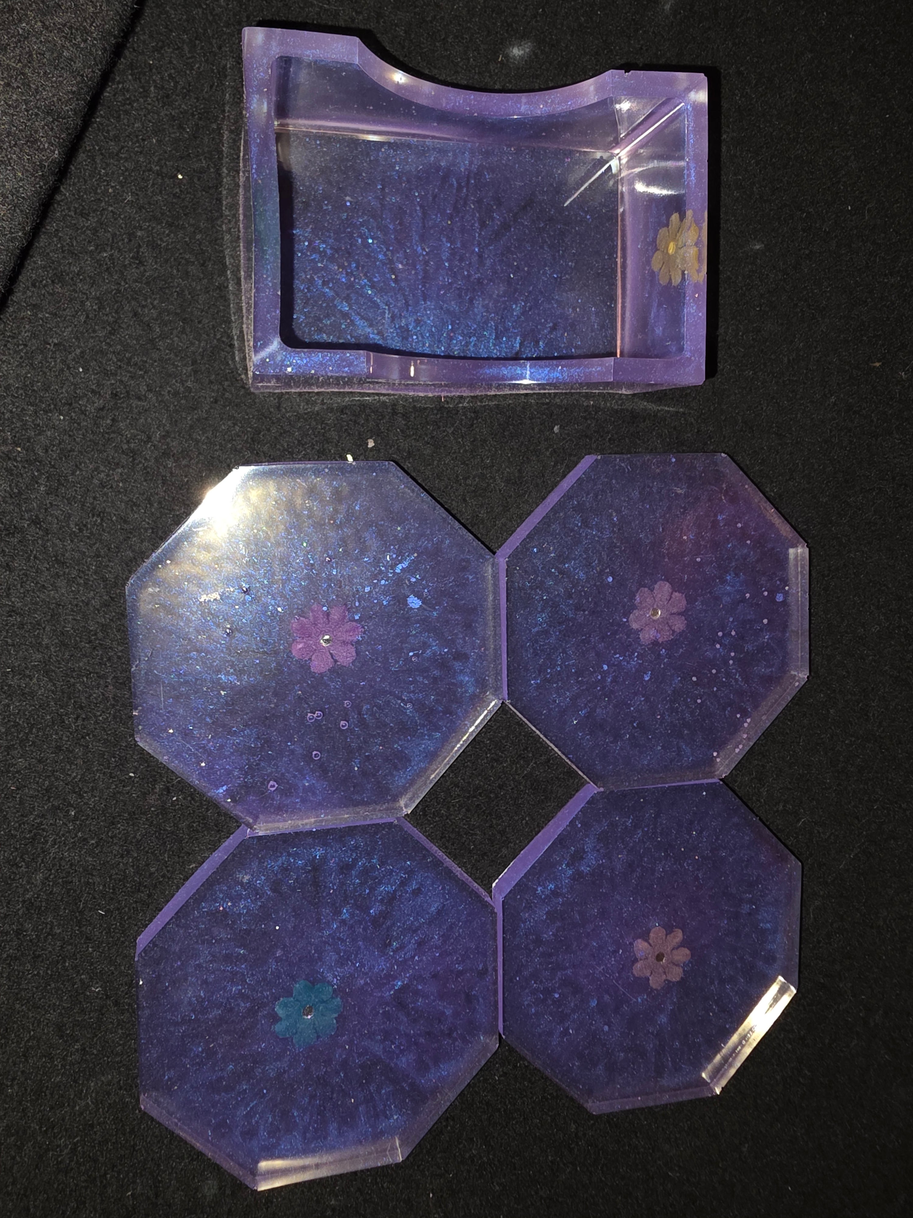 The Hexagonal: Collection: Hand-Poured Coaster Set with Matching Stand