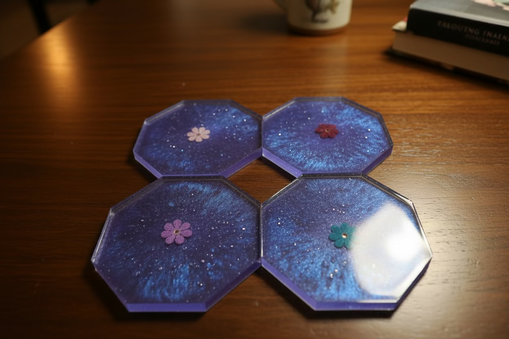 The Hexagonal: Collection: Hand-Poured Coaster Set with Matching Stand