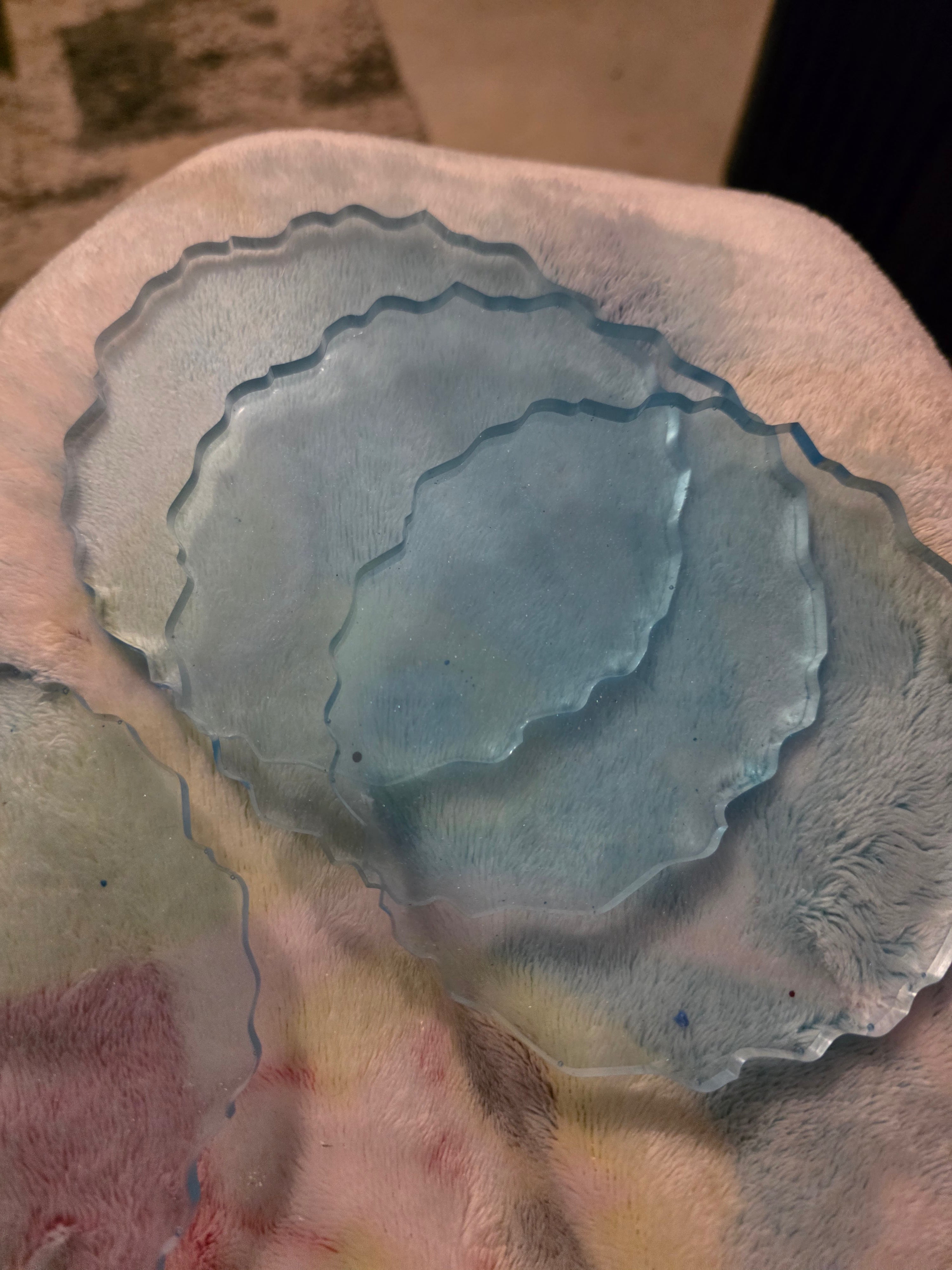 The Molten Horizon( Large Non-Uniform): Collection: Hand-Poured Free-Form Coaster Set with Matching Stand